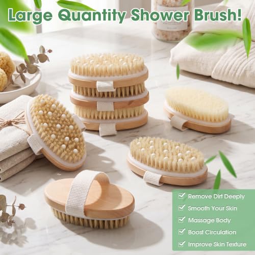 Gejoy 10 Pcs Dry Brushing Body Brush for Lymphatic Drainage Exfoliating Brush with Massage Nodule Dry Skin Body Scrubber Cellulite Shower Circulation Dead Exfoliator (Massage & Exfoliate,Wood Color) - color: Massage & Exfoliate
