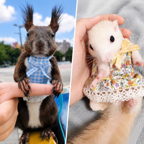 Squirrel Harness and Leash Set,Small Animal Dress Vest for Fancy Rats, Sugar Gliders and Small Pets, Adjustable Walking Outfit with 4FT Leash,Red Plaid, S,1530-1 - color: Red Plaid, size: S: 4-6" Neck, 6-7.5" Chest, Squirrel/Rat