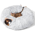 Cat Tunnel with Cat Bed for Indoor Cats, Under Christmas Tree Soft Plush Peekaboo Cat Cave Donut Tunnel, Multifunctional Playground Toys Hideplace for Kittens, Rabbit, Ferret (Grey) - color: GREY