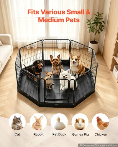 VEVOR Dog Playpen, 24 Inch 8-Panel Puppy Pen with Waterproof Bottom Pad - size: 63.8 x 63.8 x 24.2 in