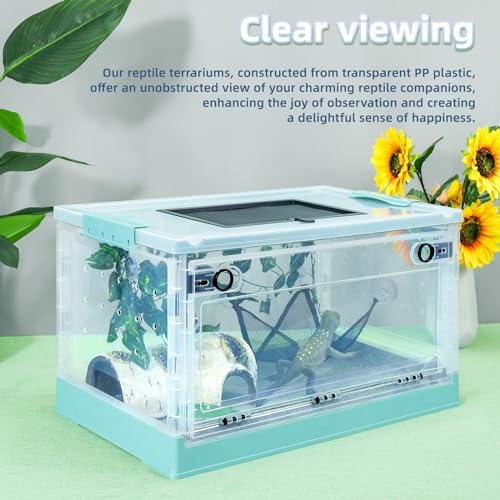 16" Foldable Mesh Reptile Terrarium for Bearded Dragon & Gecko Blue | High-temp resistant mesh; foldable design for portability. Clear panels allow 360° views. Fits lizards, geckos & iguanas. - color: Blue, size: Small (16"x11.4"x9.3")