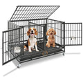 Homey Pet 43" Double Dog Crate, Heavy Duty Stackable Kennel with Divider | Drop Cage for Dogs with Dual Doors, Auto Locks, Bowls, Removable Tray, for Small & Medium Dogs, Breeders and Multi-dog Homes - size: 43.0"L x 28.0"W x 29.0"H