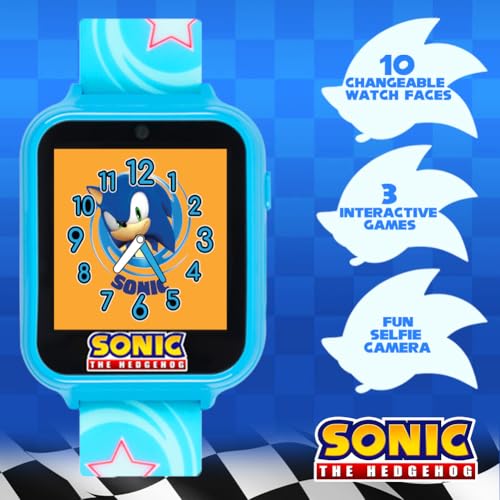 Accutime Kids SEGA Sonic The Hedgehog Blue Educational Touchscreen Smart Watch Toy for Boys, Girls, Toddlers - Selfie Cam, Learning Games, Alarm, Calculator, Pedometer (Model: SNC4133AZ) - color: Sonic Star