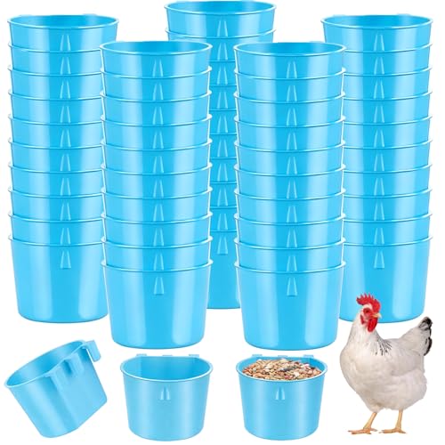 Sumind 60 Pcs Cage Cups Chicken Feeder Birds Hanging Feeders Seed Bowl 8 oz Plastic Water Bowl Hanging Chicken Waterer Feeding Watering Dish Coop Cups for Parrot Parakeet Poultry(Light Blue) - color: Light Blue