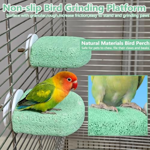 4Pack Bird Perch Stands Parrot Beak Grinding Stone Platform,Green-S | Parakeet Foot Claws Trimmer,Calcium Perch Climbing Chewing Toys for Small Medium Birds Cockatiel Conure Lovebird Budgie - color: 4Pack Green | S
