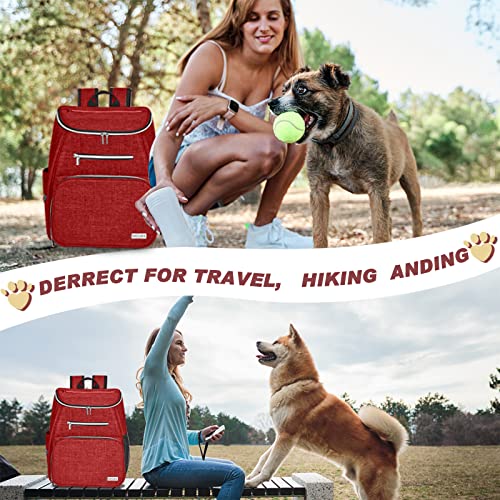 BAGLHER 丨Dog Travel Bag Backpack, Airline Approved Pet Supplies Backpack, Dog Travel Backpack with 2 Silicone Collapsible Bowls and 2 Food Baskets Red - color: Red
