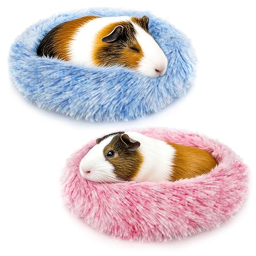 PETKNOWS 2 Pack Guinea Pig Beds Warm Winter Hamster Small Animal Bed | Thickened Plush and PP Cotton Fabric, Guinea Pig and Hamster Bed, Keeping Warm and Safe, 30cm Size with Inner Cushion - color: Pink and Blue