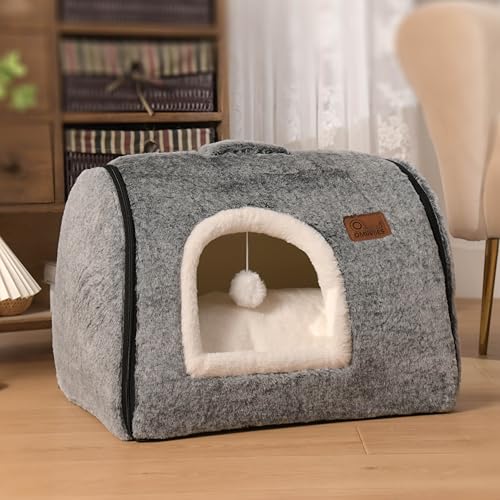 cat Bed cave-cat beds for Indoor Cats,Soft and Comfortable Cute cat House,with Removable Washable Cushioned Pillow,Enclosed pet Bed,Kitty cat hut、Hideaway,Small Large Dog Tent (Dark Grey) - color: Dark Grey, size: L:(20.4"×15.5"×15")