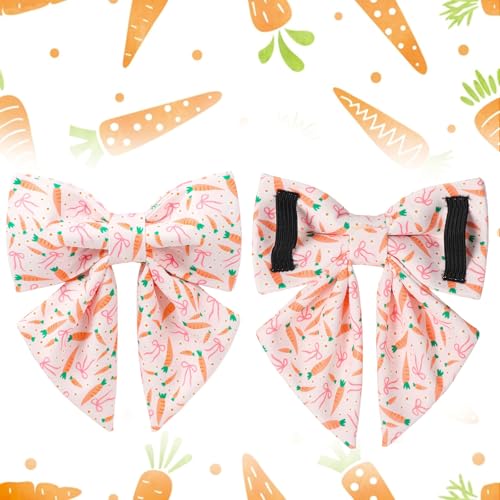 Easter Dog Collar with Bow Tie, Cotton Bunny Bowtie for Large Girl Boy Dog, Cute Rabbit Pet Collar with Metal Buckle, Gift, XS - color: EasterCarrot&Bow CSB, size: XS