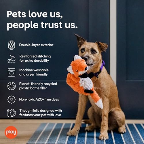 P.L.A.Y. Cute Plush Dog Toys - Forest Friends Critter Themed Durable Squeaker Crinkle Chew Toy, Great for Puppies & Small, Medium, Large Dogs - Machine Washable, Recycled Materials (Fox) - style: Forest the Fox