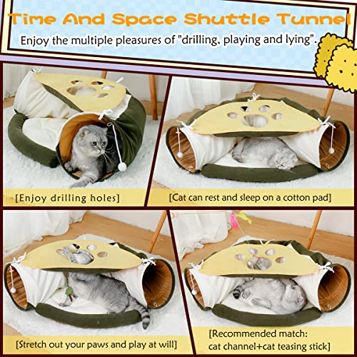 LEFTSTARER 2-in-1 Collapsible Cat Tunnel for Indoor Bed and Hideout - Pet Dog Rabbit Bunny Ferret Tunnel Tubes Toys with Removable Washable Mat, Tower Wheel Stuff - color: 5.Cat Paw Print Green