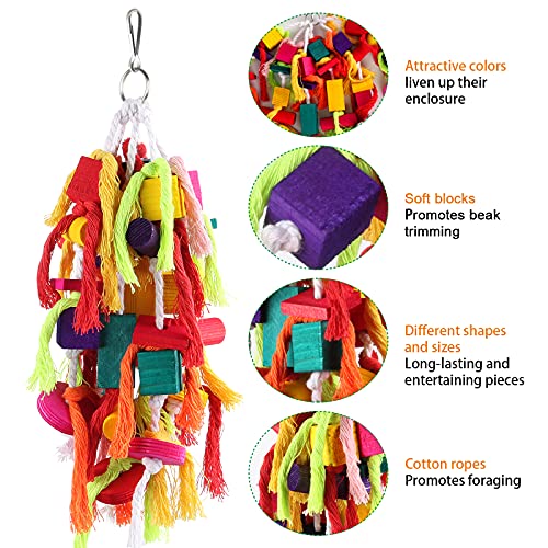 Rypet Parrot Toys Large Bird Toys, Wood Rope Cage Bite Toy for Cockatiels | Bird Toys for Parrots Rope, Natural Wood Chew Blocks, Cotton Knots for Tearing, Cage Hanging Play, Conures Cockatiels Amazon
