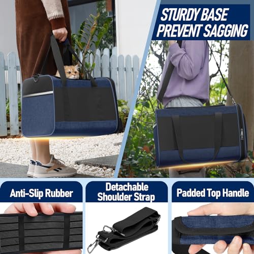 GAPZER Large Cat Carrier Soft, Collapsible Travel Pet Carry Bag, Small Dogs | Large Cats up to 20 lbs+ Maine Coon, Top Load Transport Small Puppy Dog Crate, Chihuahua Mini Dog 10lbs, Sturdy Fabric Navy - color: Navy