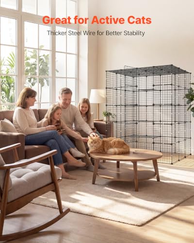 VEVOR Cat Cage 5-Tier 55"x40.98"x68.98" DIY Cat Playpen Indoor Enclosure, Detachable Metal Wire Kennel Crate with 5 Doors, Large Exercise Place Ideal for 2-3 Cats, Kittens and Small Animals, Black - size: 55 x 40.98 x 68.98 in