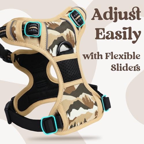 rabbitgoo Dog Harness Small Sized, Updated Easy On & Off with 3 Buckles | No Pull No Choke, Walking with 2 Clips and Handle, Adjustable Soft Reflective, Desert Ridge, Small - color: Desert Ridge, size: Small