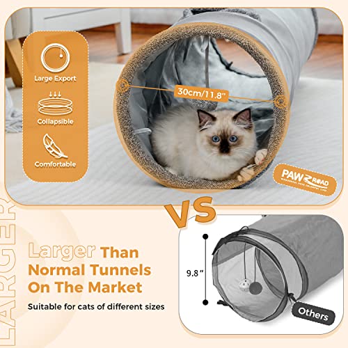 PAWZ Road Cat Tunnel 51 Inches Long Cat Toys Collapsible Tunnel 12”Diameter | Large Cats Tube for Big Cats,Rabbits and Puppy Extra Long Cat Play Tunnel Straight with 2 Peepholes for Indoor&Adult Cats