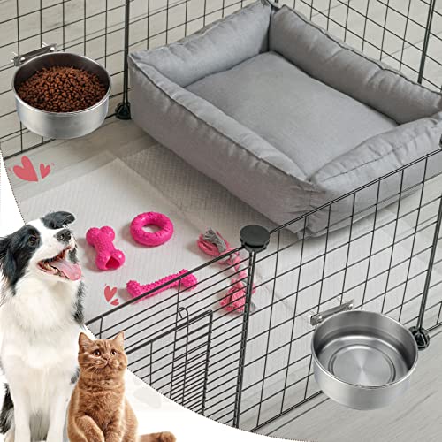 Zopeal 4 Pcs Stainless Steel Dog Bowls No Spill 1 Quart Hanging Dog Crate Water Bowl Cage Puppy Bowls Pet Food Holder for Kennel Large and Medium Dogs Guinea Pig Rabbit Chicken Coop Cup