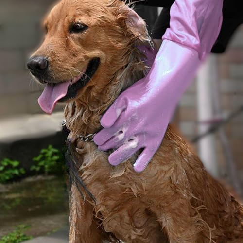 Dog Washing Gloves, Pet Grooming Gloves with Soft Brushes, Bathing and Massaging for Dogs and Cats, Silicone Heat Resistant Cleaning Gloves with High-Density Teeth (Purple) - color: Purple