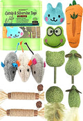 12 Pack Catnip Toys for Cats, Silvervine Sticks, Catnip Balls, Cat Nip Mice, Kicker Toys, Silver Vine Organic Chew Toys, Kitten Teething Toy,Interactive Enrichment (Green)