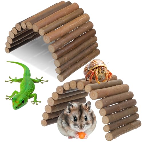 Natural Wood Hideout Hamster Bridge Tunnel Ladder Hamster Cage Accessories Small Animal Molar Chew Toys Reptile Tank Habitat Decor Hiding Hut for Chinchillas Lizards Mice Spiders Rabbit Brown