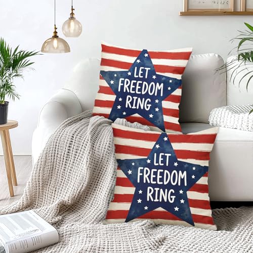4th of July Pillow Covers 22x22 Inch Let Freedom Ring American Stripes Throw Pillows For Couch Soft Durable Cushion Covers Independence Memorial Day Pillow Cases for Bed Sofa Decor Set of 2 - color: 4th of July-freedom Ring, size: 22" x 22" (Pack of 2)