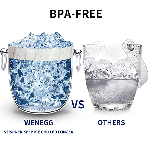 Ice Bucket with Lid, Scoop, Tongs and Strainer - Well Made Insulated Stainless Steel Keep Ice Frozen Longer - Ideal for Cocktail Bar, Parties, Chilling Wine, Champagne - 3 Liter (CarraraMarble) - color: Carraramarble