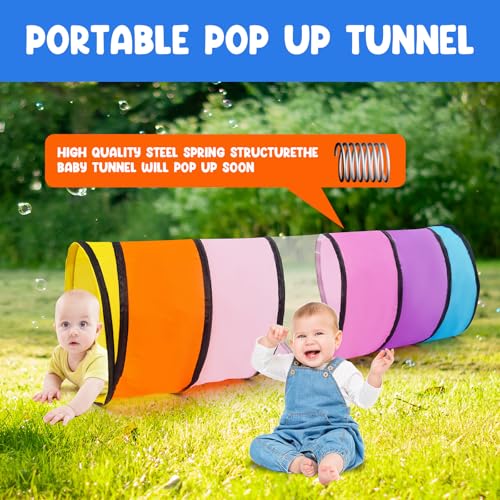 Kids Play Tunnel,Pop Up Crawl Through Tunnel Play Tent for Baby Kids Children or Pet,Foldable Pop Up Tents with Carry Bag (Pink Colorful Tunnel) - style: Pink Colorful Tunnel