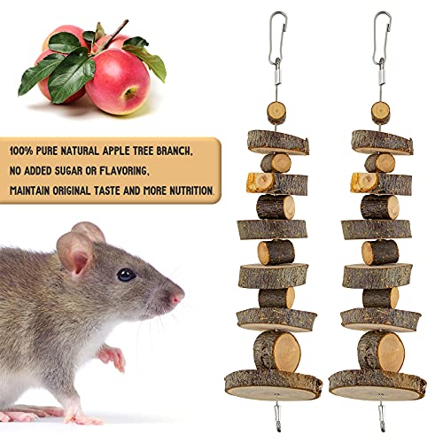 Small Animal Chews Toy Apple Wood Block Cage Hanging Molars Treats Snack | for Hamsters Rabbits Bunny Bird Parrots Chinchilla Guinea Pig Gerbils Squirrels, 2 Pack