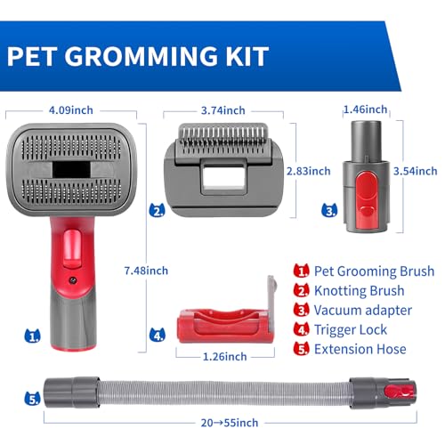 2-in-1 Pet Grooming Kit Compatible with Dyson V7 V8 V10 V11 V15 Cleaner | Dog Hair Vacuum Attachment Removes Loose Hair Dander Undercoat Tangles Self-Cleaning with Extended Vacuum Hose Trigger Lock - color: Pet Grooming Kit Suitable for Large Breed Dog or
