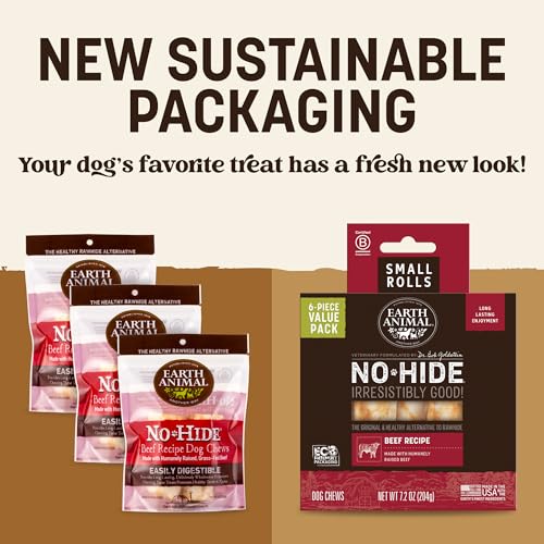 Earth Animal No Hide Dog Chews - Rawhide Free Small Rolls 6 Count Beef | Small Rolls Beef Flavored Natural Rawhide Free Long Lasting Dog Chews - Pet Treats for Small Dogs - size: 6 Count (Pack of 1)