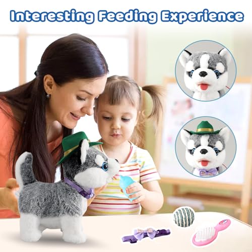 Husky Walking Dog Toy for Kid Boy with Leash Barking Talking Lick Wag Tail | Interactive Puppy Robot That Repeats You Say for Girls, Fake Plush Singing Pet Doggy Pretend Dress Up Birthday Christmas 3+ - color: 3.husky Dog