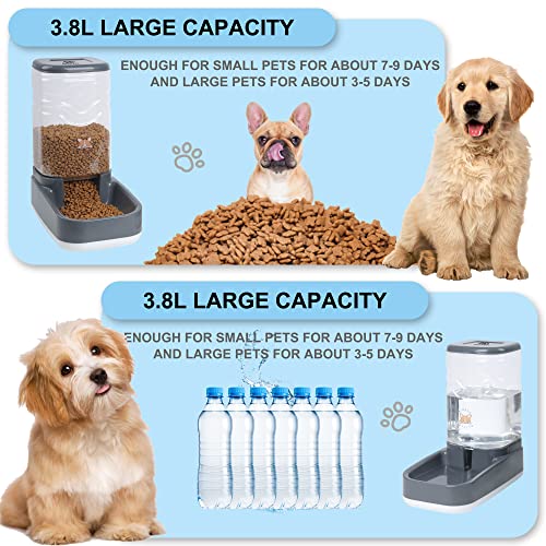 Elevon Automatic Cat Feeder, Gravity Food and Water Dispenser Bowl Set for Small Medium Dogs Animals, Pet Feeder Dispenser Storage Food, 3.8L Large Capacity, Gray - color: Gray