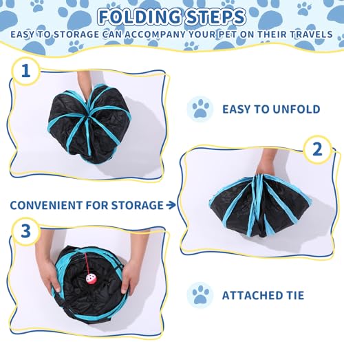 Pet Cat Tunnel, 5 Way Tunnels for Indoor Cats, Collapsible Pet Tunnel for Kitten, Puppy, Rabbit, 25cm-Wide Tunnels, Durable & Breathable, with Peek Hole Toy Ball - color: 5-way & Black/Blue