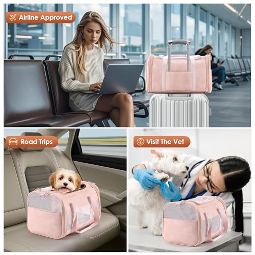 Fashion Leather Dog Carrier, Airline Approved Cat Carrier Soft Sided Pet Bag Carrier Purse for Puppy Kitten Small Animals Pink - color: Pink