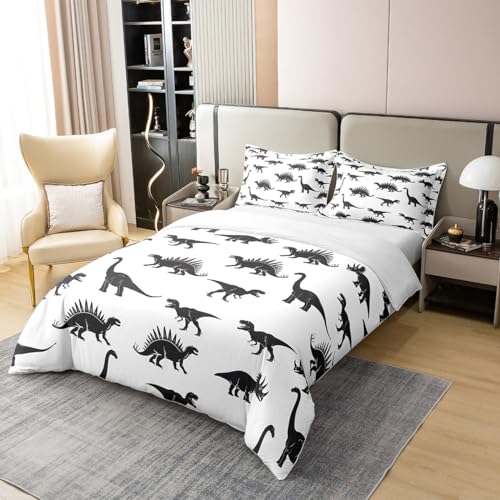 100% Cotton Dinosaur Duvet Cover Dino Silhouettes Bedding Set Twin Size, Wildlife Animals Black White Comforter Cover For Kids Boys Teens Adult Bedroom Decor Dinosaurs Quilt Cover 1 Pillowcase - color: Multi 08, size: Twin (No Comforter)
