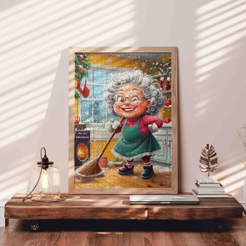 Merry Christmas 1000 Piece Jigsaw Puzzles for Adults Old Woman Clearing Room Painting Jigsaw Puzzle Christmas Trees 1000 Pieces Puzzles 20''x27”inch DIY Craft Puzzle Art Wall Decor Family Challenging - color: Artwork-23