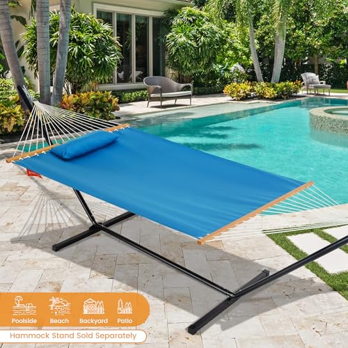 Lazy Daze 12 FT Sunbrella Fabric Hammock, Non-Fading Double Outdoor Hammock | 2 Person Hammock with Pillow, Straps, Carabiners , All Weather Fade Resistant for Outside, Canvas Pacific Blue - color: Canvas Pacific Blue