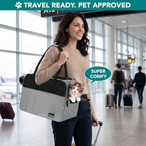 PetAmi Dog Purse Carrier for Small Dogs Cats, TSA Airline Approved Soft-Sided Pet Carrier with Pockets, Ventilated Travel Tote Bag with Bed & Shoulder Strap, Puppy Kitten, Max 12 lbs, Stripe Black - color: Stripe Black