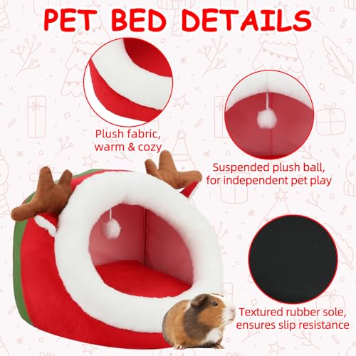 BWOGUE Christmas Guinea Pig Hideout, Washable Rabbit Cave, Winter Bunny Bed | Guinea Pig Christmas Cage Accessories, 13.8 in Large Rabbit Hideout, Machine-Washable Pad, Plush Fabric, Non-Slip Base - size: Large