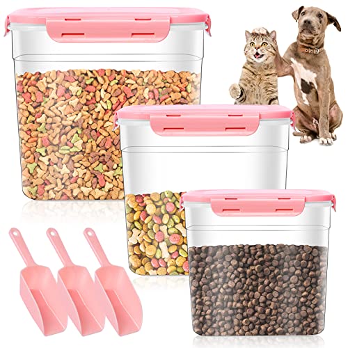 3 Pieces Animal Food Storage Containers, Plastic Dog Food Storage Container with Spoon, 4 Seal Buckles Pet Food Storage Containers for Dog Cat Treats(3.8 L+ 2.3L +1.2L)