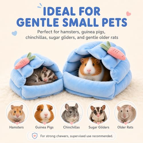 Meow&Woof 2 Pack Small Animal Beds - Cozy Hamster Hideout, Washable Guinea Pig & Hedgehog House, Blue Hideaway for Sugar Glider, Chinchilla, and Rats. - color: Blue