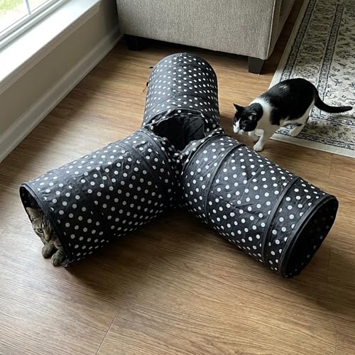 Cat Tunnel Collapsible, More Interactive Indoor Play Toy Tube for Cats & Kittens with Hanging Ball and Peekaboo Holes(Y) - size: Y