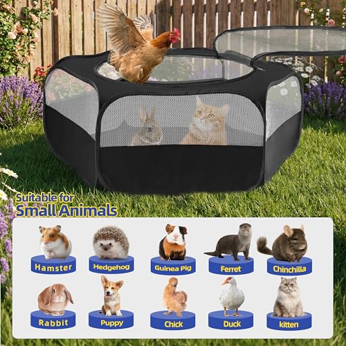 Small Animal Playpen with Mesh Cover & Waterproof Bottom Cat Tent Chicken Brooder Rabbit Guinea Pig Cage Playpen for Small Animals Indoor Outdoor Use - color: Black