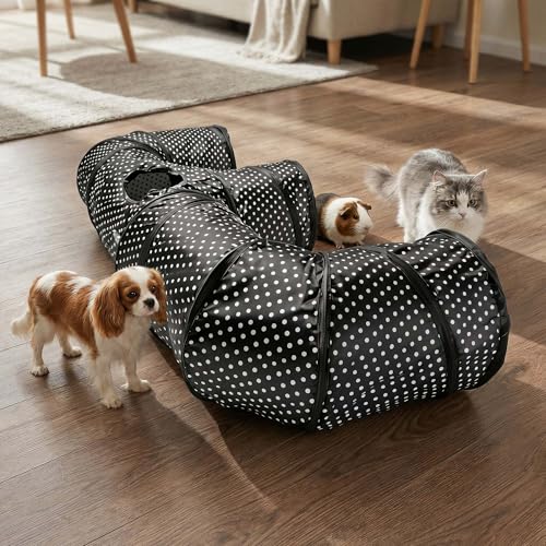 E-Shaped Cat Tunnel, 3-Way Interactive Triple Tube Toy for Indoor Cats, Collapsible Pet Play Maze with Peek-a-Boo Holes, Durable Hideout for Kittens, Puppies, Bunnies & Small Animals (E) - size: E