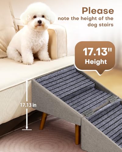 Dog Ramp for Bed & Couch, Dog Stairs 21.06 inches High for Large/Medium/Small Doggie,Split Ottoman Foldable 2 in 1 Wooden Pet Steps for Older and Injured Dogs, No-Slip Surface (17.13" H-Hemp Green) - size: 17.13" H-Hemp Green