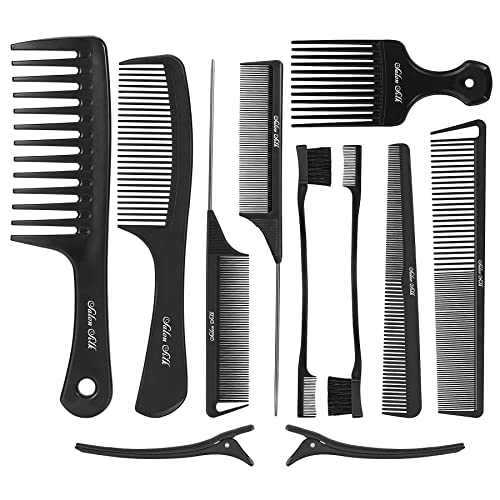 SalonSilk Professional Combs Set for Natural Black Curly Hair for Ladies - color: Black-11 PCS