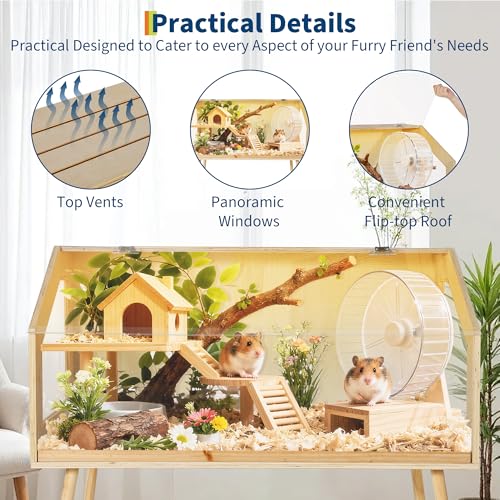 Garvee Hamster Cage with Legs, Large Syrian Hamster Habitats Enclosure with Chew Proof,Acrylic Window & Openable Top,Small Animal Cage for Guinea Pig, Chinchilla, Gerbil-40 l x 20" w x 47.5" h | Large Syrian Hamster Habitats Enclosure ,Small Animal Cage f