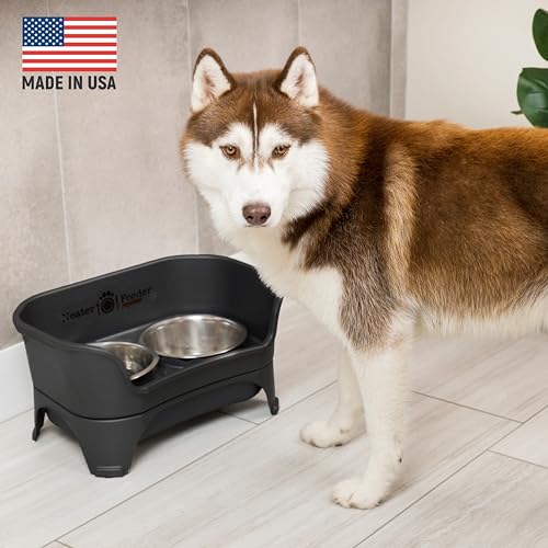 Neater Feeder Express Mess Proof Dog Bowls Elevated for Medium and Large Breed – Made in USA – No Spill Raised Slow Feeder Elevated Dog Bowl Stand, Slow Feed Food and Water Bowl Set, Black - color: Midnight Black, size: Medium to Large w/ 9 Peak Slow Feed