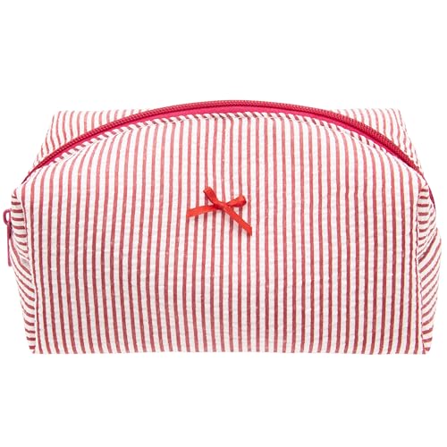 PAZIMIIK Cozy Makeup Bag for Women,Zipper Cosmetic Pouch,Stripe Red | Soft Cosmetic Organizer for Makeup,Skincare,Toiletries,Daily Beauty Essentials,Purse,On-the-Go,Bridesmaid Gifts - color: Stripe Red