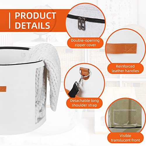Large Hat Storage Box 19'' for Women and Men - Foldable Round Box With Lid, Felt Stuffed Animal Toy Storage Bin, White - color: White